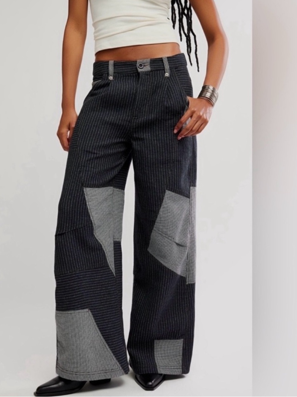 NWT FREE PEOPLE This or That Patchwork Wide-Leg Pants SZ: 8